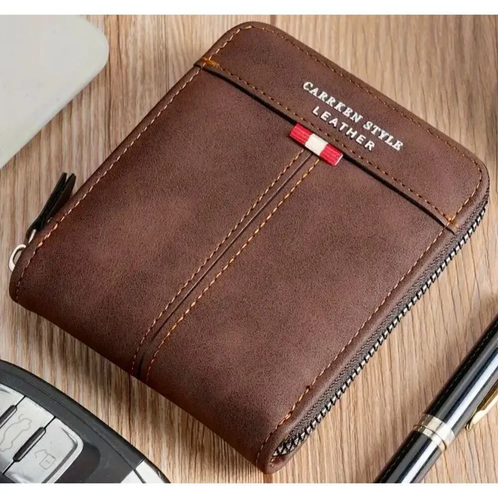 NWT Gorgeous Carrken Style Men’s Brown Pu Suede Leather all around Zip Wallet